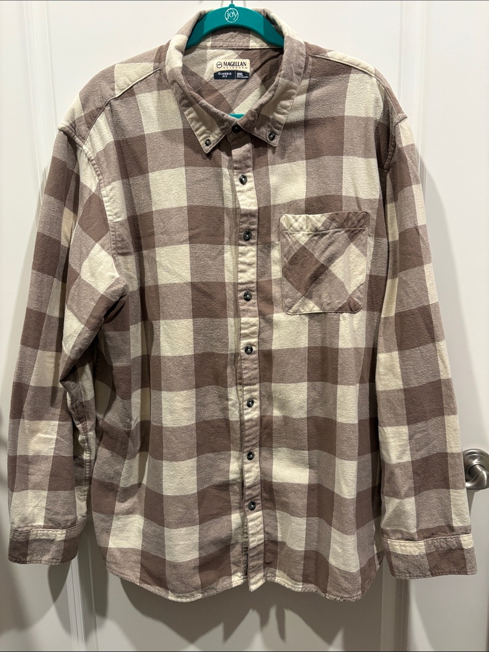 Magellan Outdoors Brown and Cream Plaid Button-Down Shirt